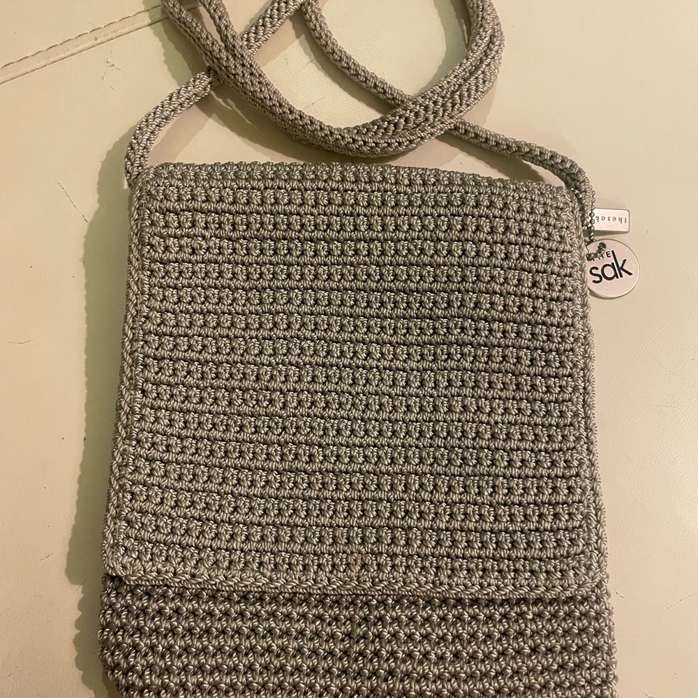 The Sak Taupe Crochet Crossbody Bag